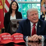 U.S. President Donald Trump speaks to the media as (L-R) Secretary of Commerce Howard Lutnick, Secretary of Labor Lori Chavez-DeRemer and Secretary of Education Linda McMahon look on after signing executive orders in the Oval Office at the White House on April 23, 2025, in Washington, D.C. One of those orders was the apprenticeship order.