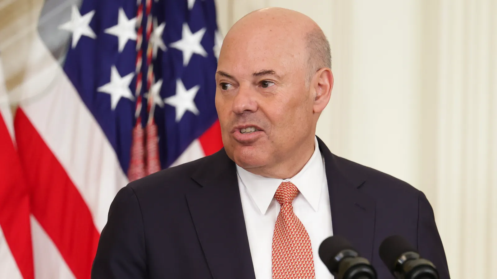 Louis DeJoy, U.S. Postal Service Postmaster General, speaks at the unveiling of the Nancy Reagan stamp at the White House on June 6, 2022, in Washington, D.C. A federal district court refused to trim allegations from a former USPS employee’s claim she was subjected to slurs and threats and discriminated against because she is transgender.